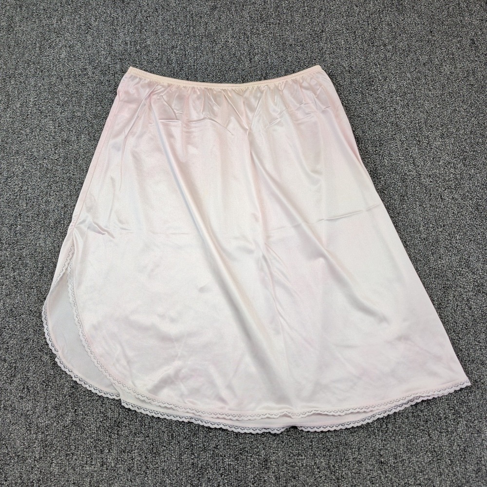 Vanity Fair Vintage 80s‎ Half Slip Skirt L Pink Lace Trim Side Slit Lingerie USA